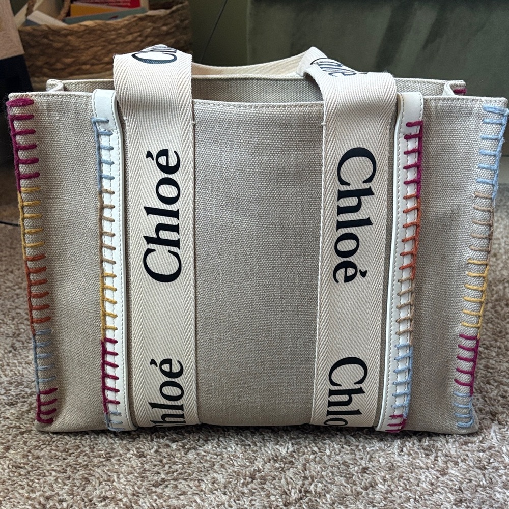 Chloe Woody Tote with Multicolor Stitching